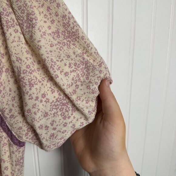 Easel Pink Floral Scoop Neck Puff Sleeve Midi Dress Size Large A33 - Picture 4 of 7